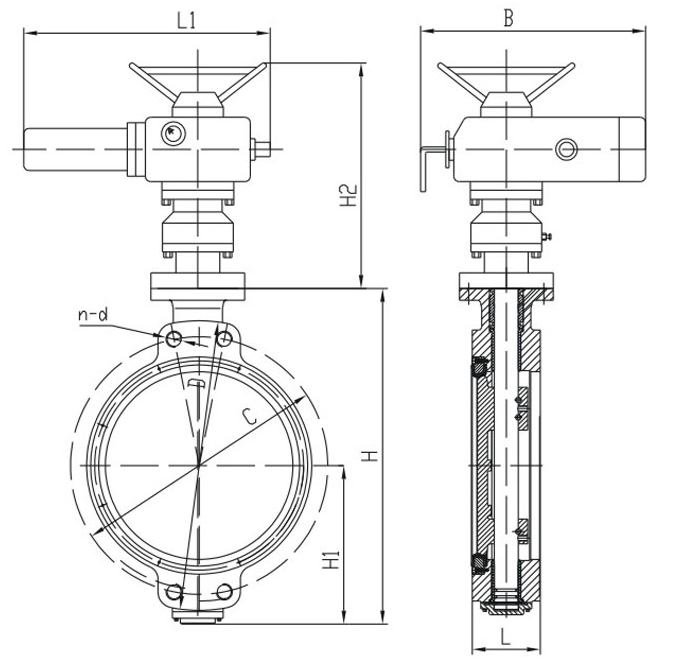 船用中心型電動(dòng)蝶閥CB/T 4173結(jié)構(gòu)圖(圖1) 船用中心型電動(dòng)蝶閥CB/T 4173